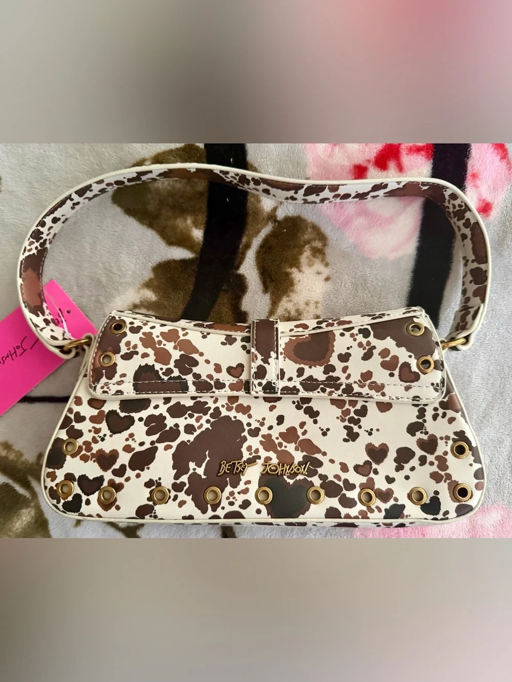 Betsey Johnson XO Isla Cow Heart Print Shoulder Bag NWT
